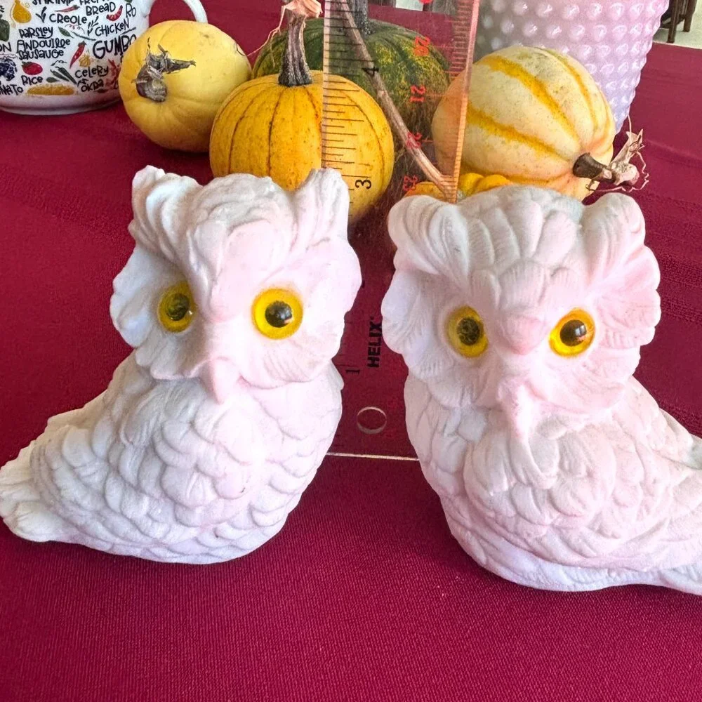 Vintage Pair Norleans White Alabaster Owls Handmade in Italy Figurine - Picture 11 of 12